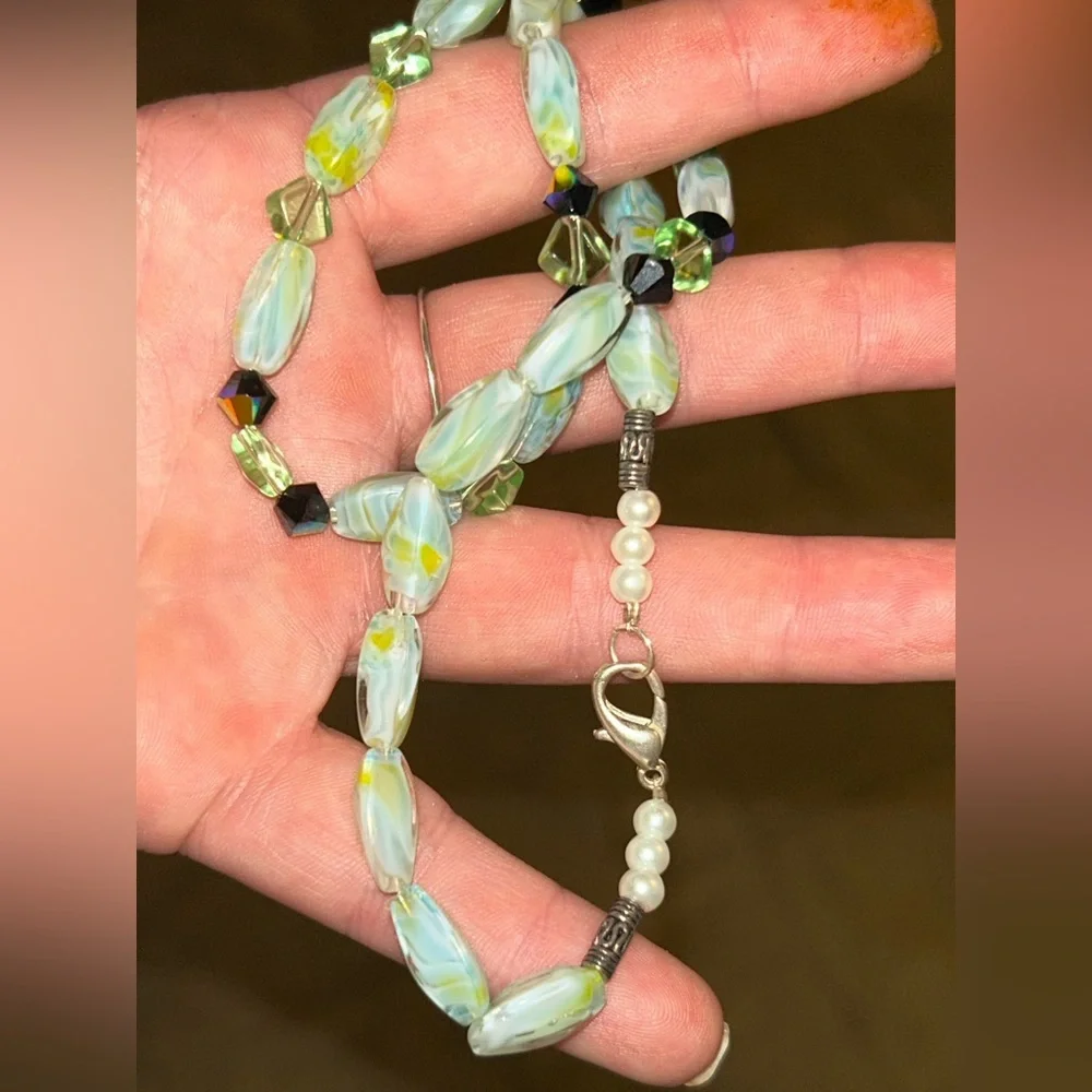 Vintage Swarovski Mint Green Crystal Beaded Choker Necklace Unsigned